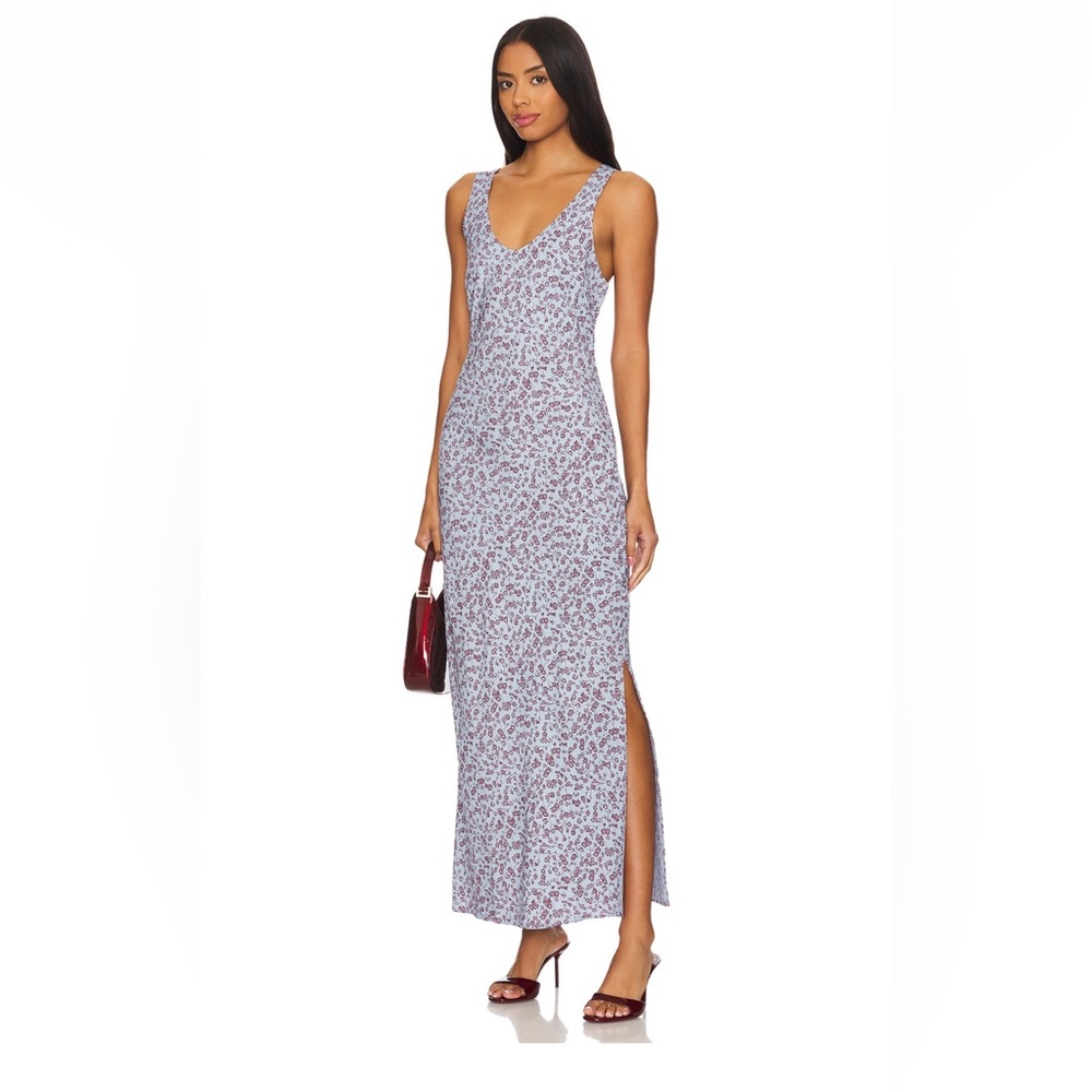 Faithfull the Brand Blue Slip Dress Sleeveless Scoop Neck